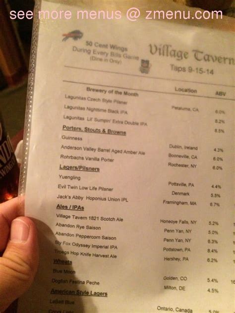 Online menu of VILLAGE TAVERN, GENESEO .